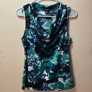 Alfani Blue and Green Floral Sleeveless Top, Tank Top Women’s Size M, Casual